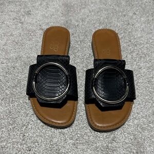 Franco Sarto Black Slide Sandals with Silver Accent